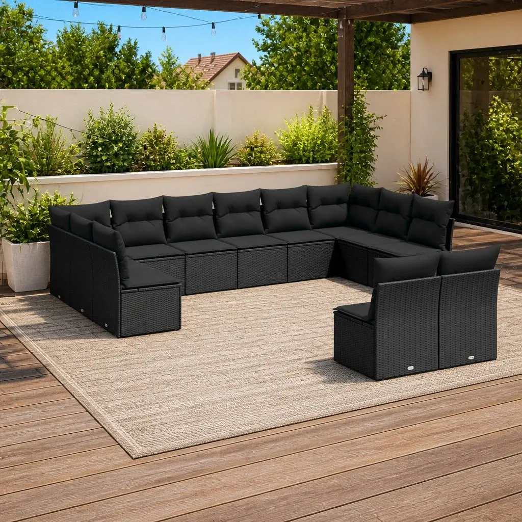 Garden Sofa Set 12 Piece Outdoor Furniture Modular Patio Black Poly Rattan