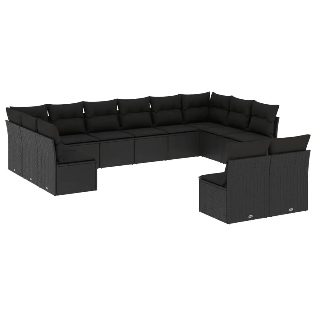 Garden Sofa Set 12 Piece Outdoor Furniture Modular Patio Black Poly Rattan