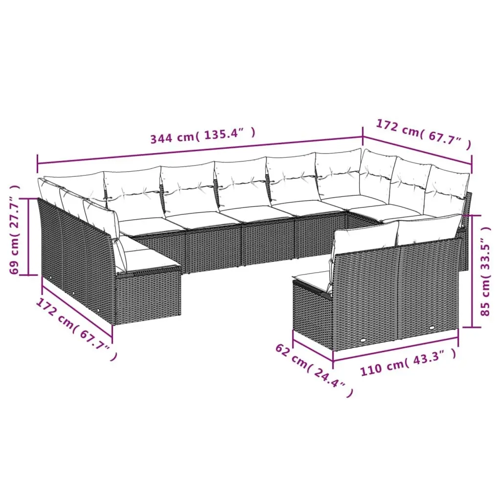 Garden Sofa Set 12 Piece Outdoor Furniture Modular Patio Black Poly Rattan