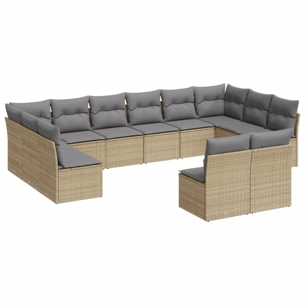 Modular Outdoor Garden Sofa Set 12 Piece Beige Poly Rattan for Patio and Backyard