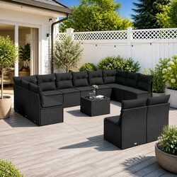 Garden Sofa Set 13 Piece Outdoor Furniture Black Poly Rattan Patio Sectional