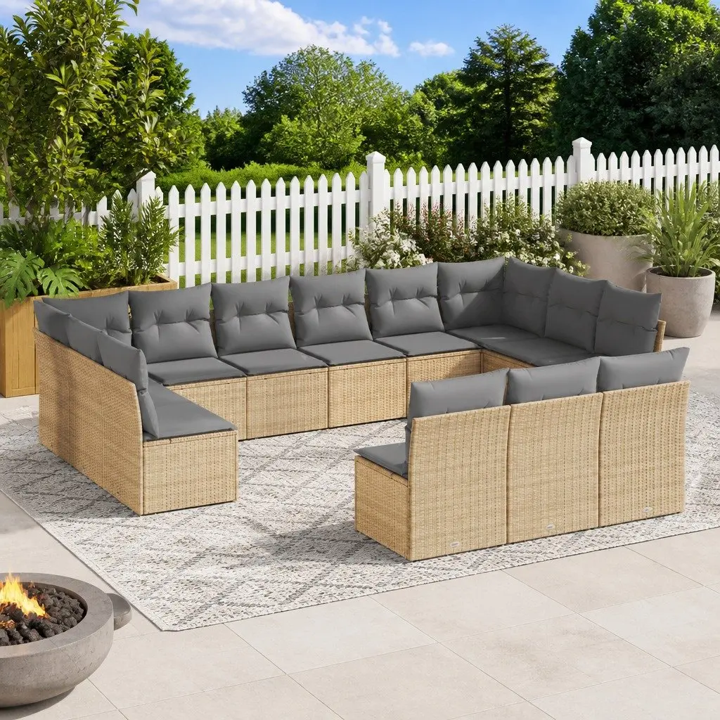Garden Sofa Set 13 Piece Outdoor Furniture Patio Beige Rattan Modular with
