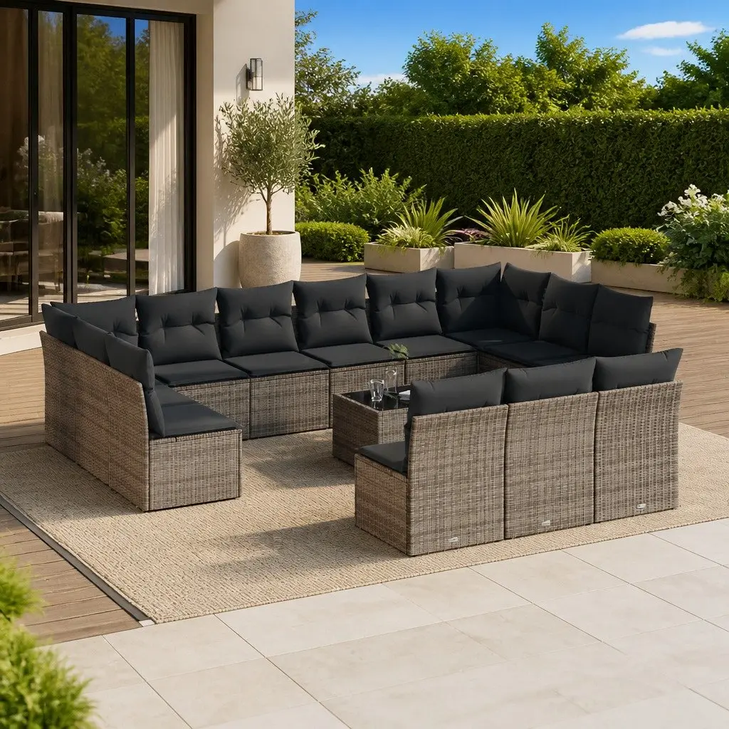 Garden Sofa Set Outdoor Furniture Patio Lounge Grey Poly Rattan Modular 14 Piece