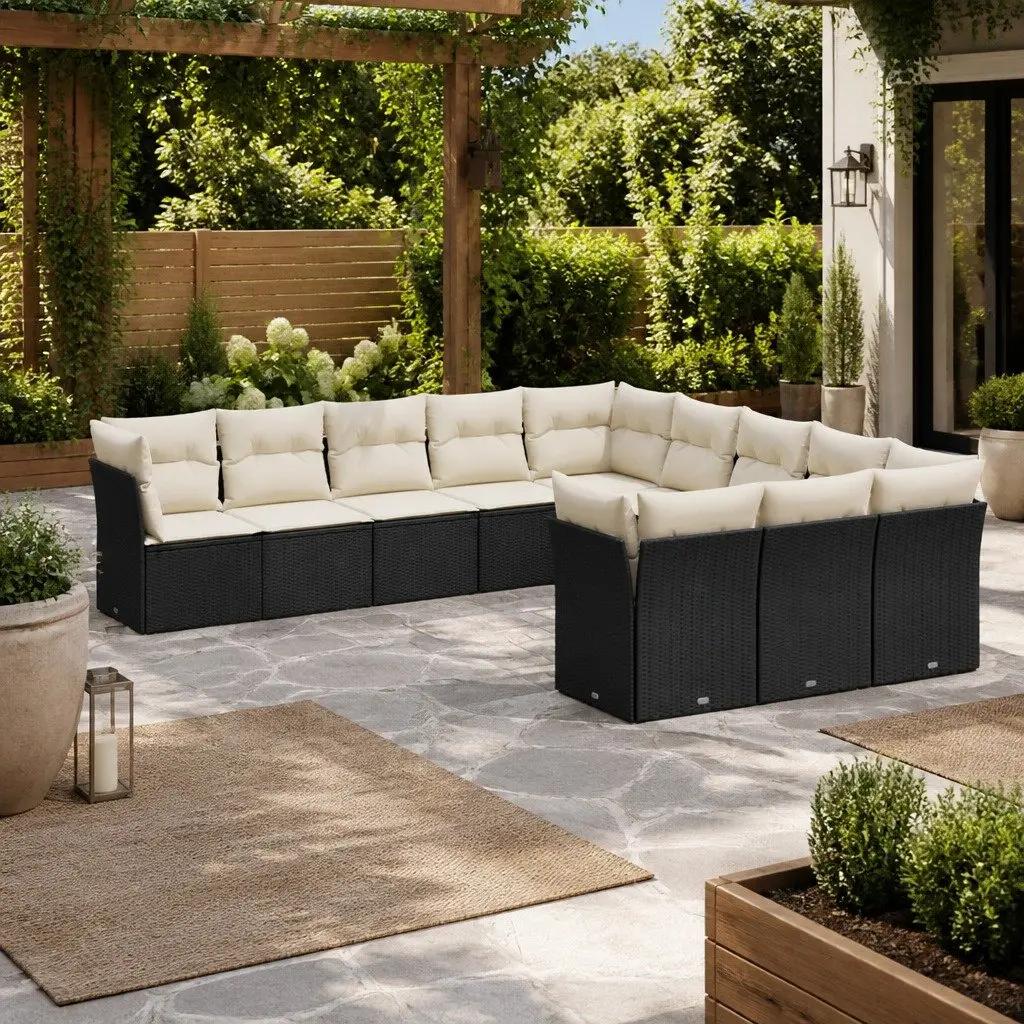 Garden Sofa Set Outdoor Furniture 11 Piece Modular Black Poly Rattan