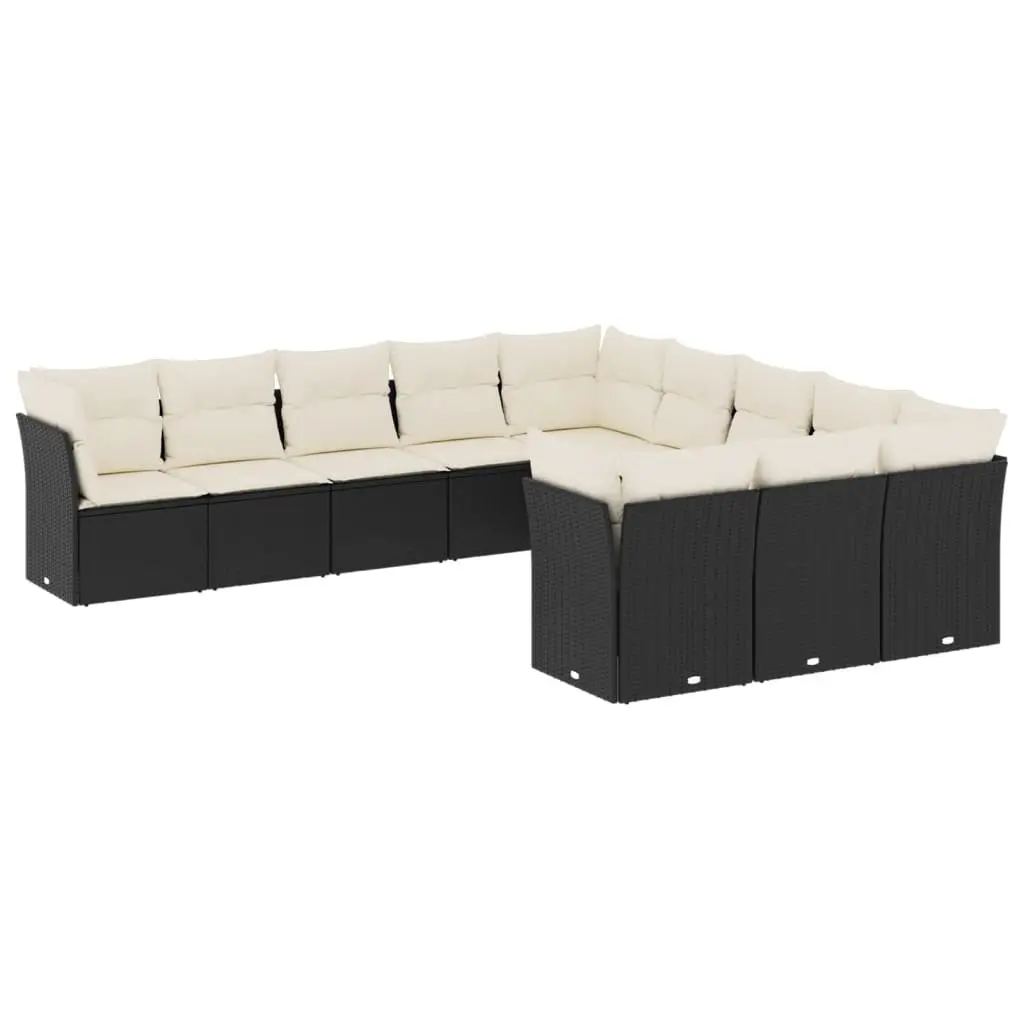 Garden Sofa Set Outdoor Furniture 11 Piece Modular Black Poly Rattan