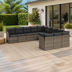 Garden Sofa Set 11 Piece Outdoor Furniture Grey Poly Rattan Modular Patio Lounge