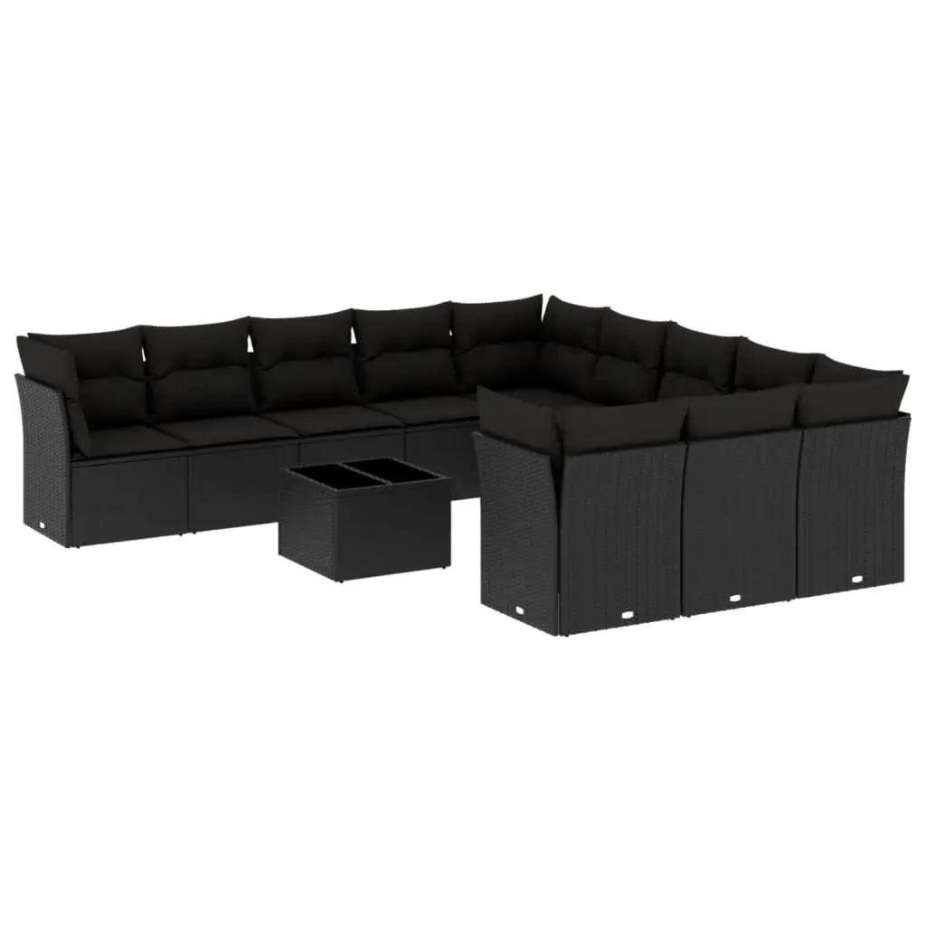 Garden Sofa Set 12 Piece Outdoor Patio Furniture Black Poly Rattan with Cushions