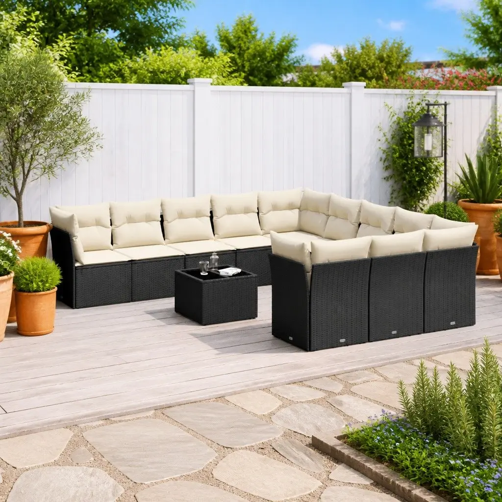Garden Sofa Set Outdoor Furniture Modular Black PE Rattan 12 Piece