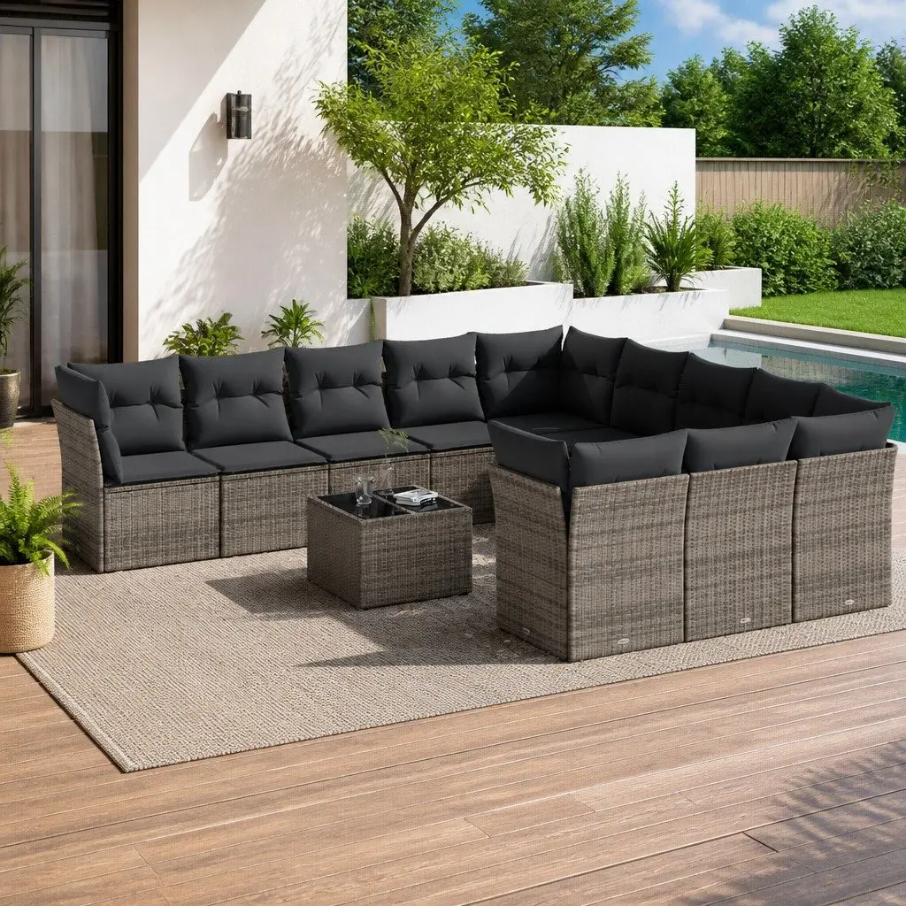 Garden Sofa Set 12 Piece Outdoor Furniture Patio Grey Poly Rattan Modular Lounge