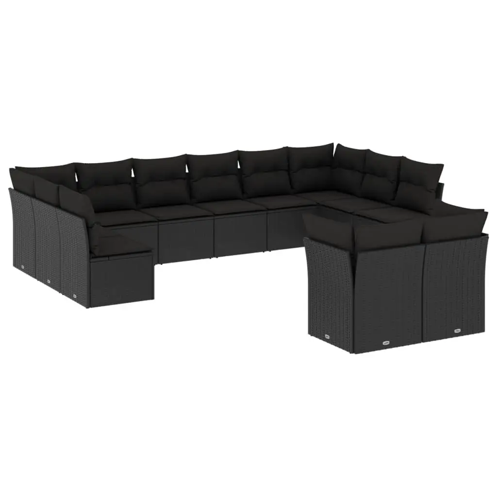 Garden Sofa Set Outdoor Furniture 12 Piece Black Poly Rattan Modular Patio