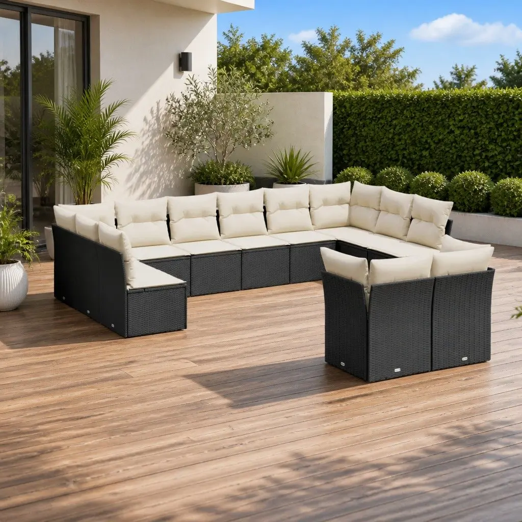 Garden Sofa Set Outdoor Furniture 12 Piece Black Poly Rattan