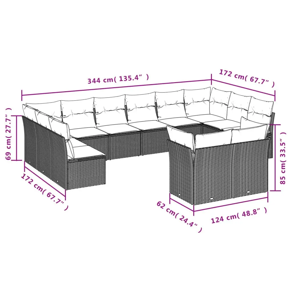 Garden Sofa Set Outdoor Furniture 12 Piece Black Poly Rattan