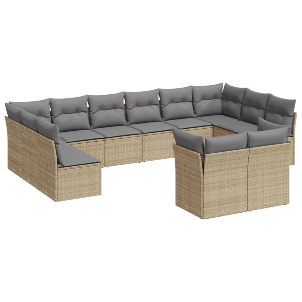 Garden Sofa Set 12 Piece Outdoor Furniture Beige Poly Rattan Patio Seating