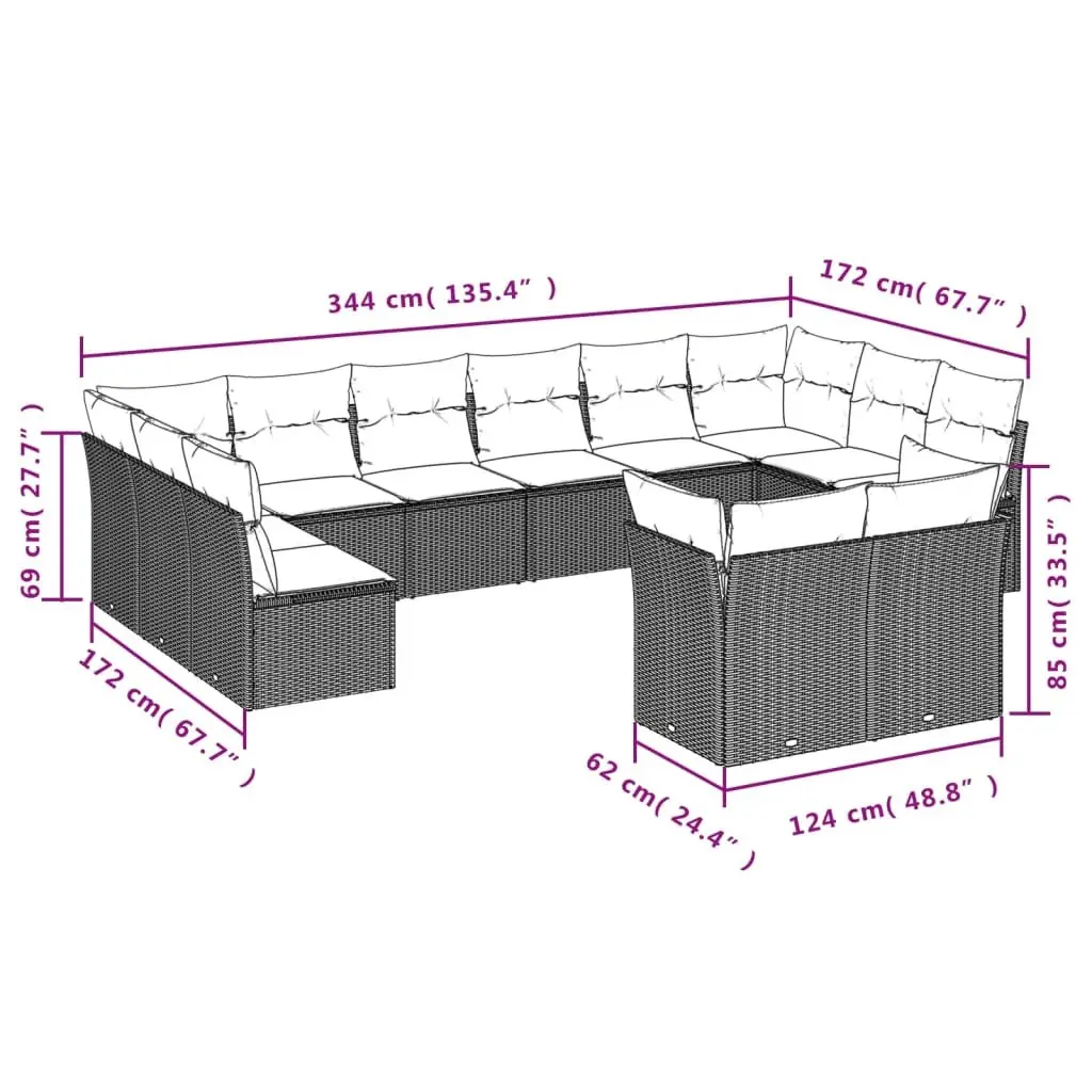 Garden Sofa Set 12 Piece Outdoor Furniture Beige Poly Rattan Patio Seating