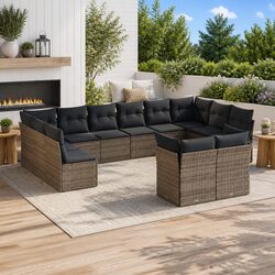 Garden Sofa Set 12 Piece Outdoor Furniture Patio Grey Poly Rattan with Cushions