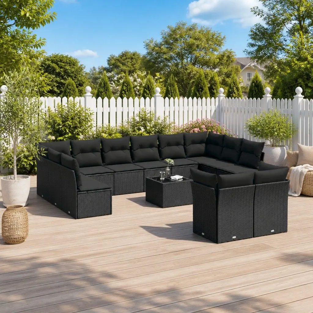 Garden Sofa Set Outdoor Furniture Patio Black Poly Rattan Modular 13 Piece