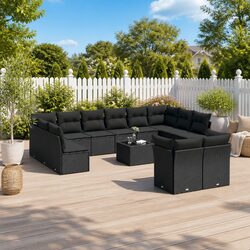 13 Piece Modular Garden Sofa Set - Black PE Rattan