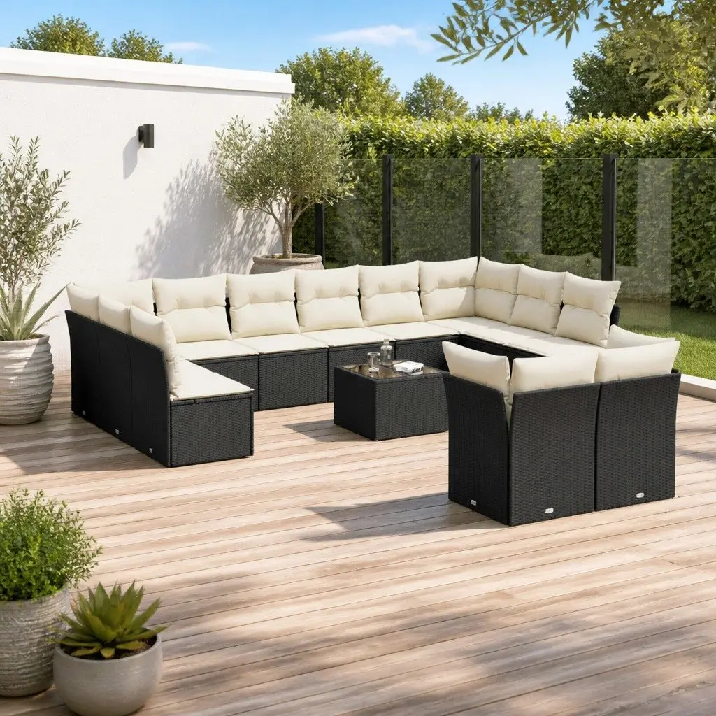Garden Sofa Set Outdoor Furniture Patio Seating 13 Piece Black Poly Rattan