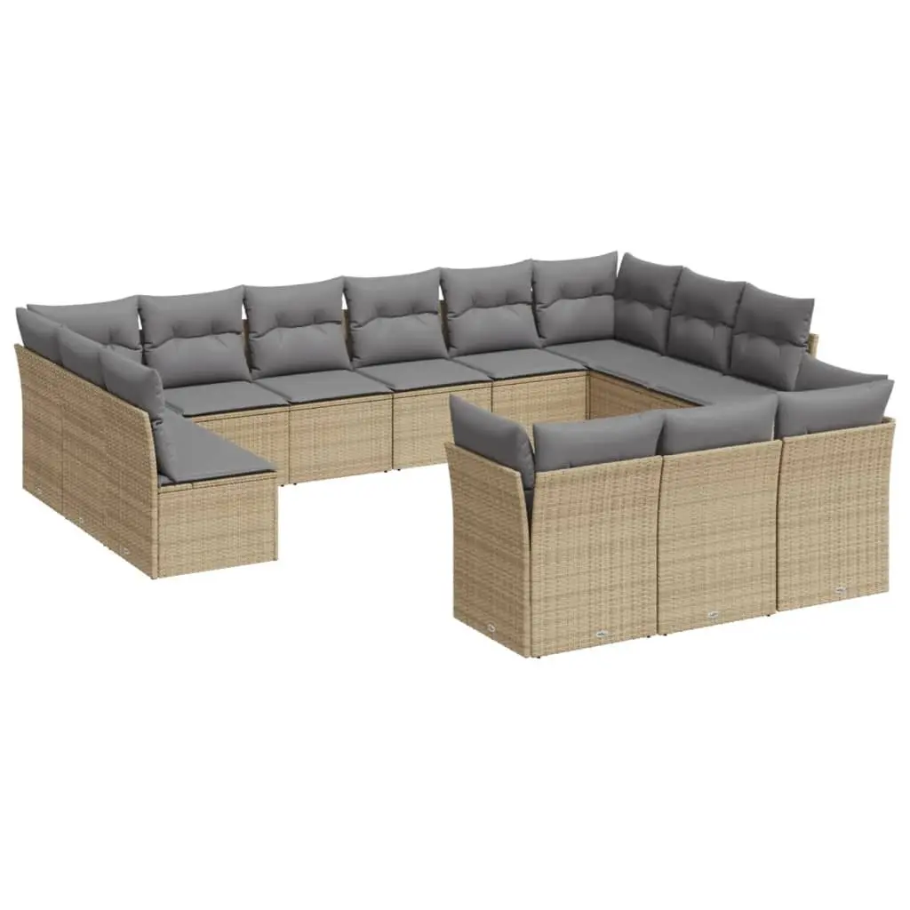 13-Piece Beige Poly Rattan Sofa Set