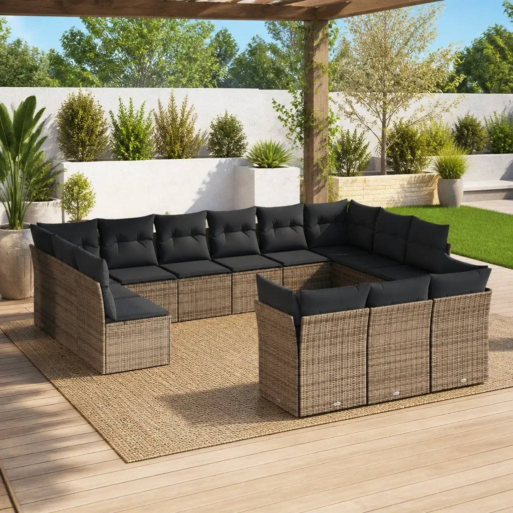 Grey 13 Piece Modular Garden Sofa Set with Storage