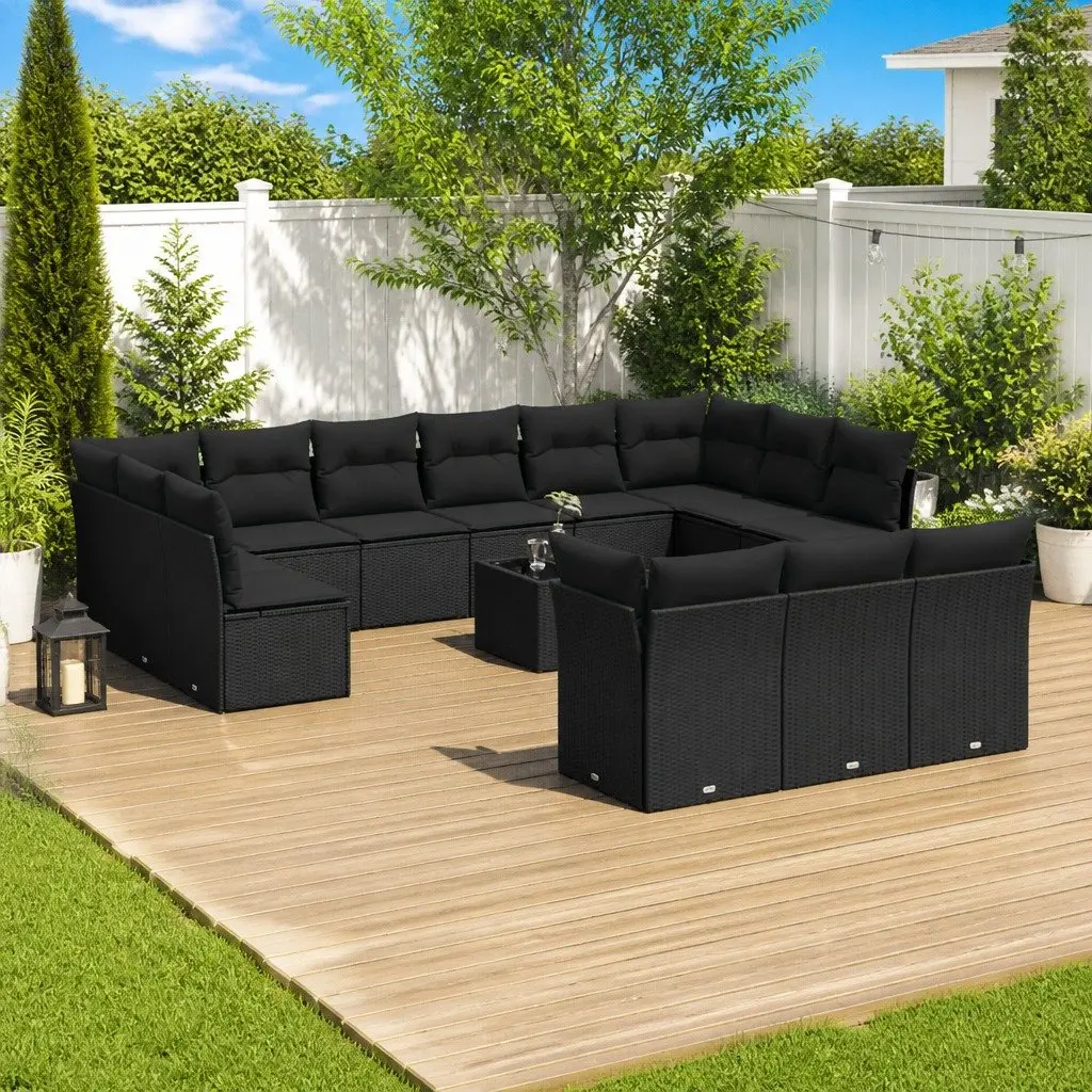 Garden Sofa Set Outdoor Furniture Modular Patio 14 Piece Black Poly Rattan