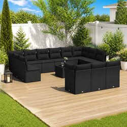 Garden Sofa Set 14 Piece Outdoor Furniture Black Poly Rattan Modular Patio