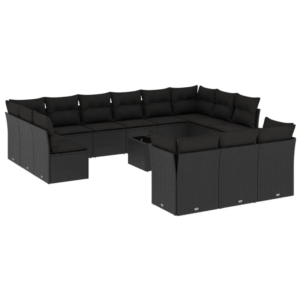 Garden Sofa Set Outdoor Furniture Modular Patio 14 Piece Black Poly Rattan
