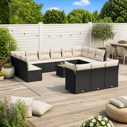 14-Piece Modular Garden Sofa Set with PE Rattan and Glass