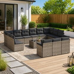 14-Piece Outdoor Furniture Set: Grey Rattan & Glass