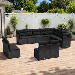 Modular Garden Sofa Set: 12 Pieces in Black Rattan