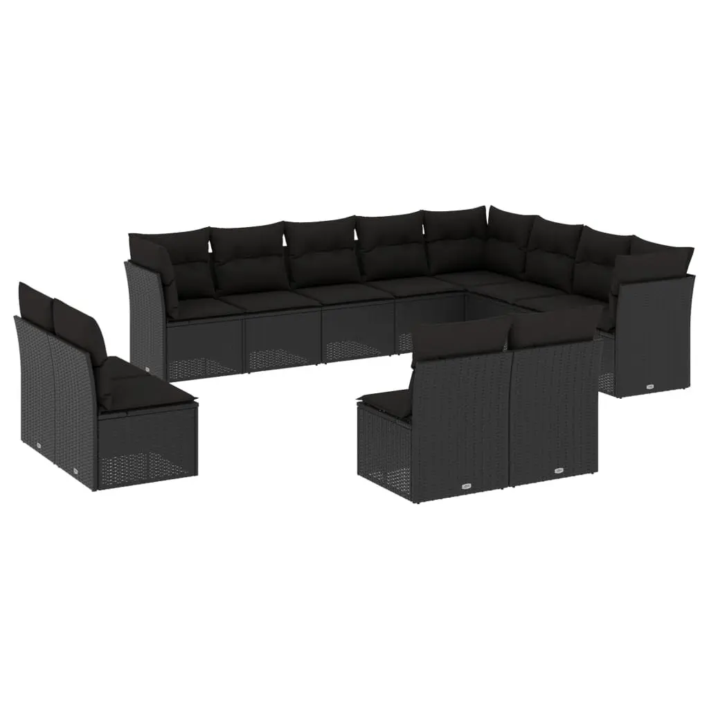 Garden Sofa Set 12 Piece Outdoor Furniture Black Poly Rattan Modular Patio