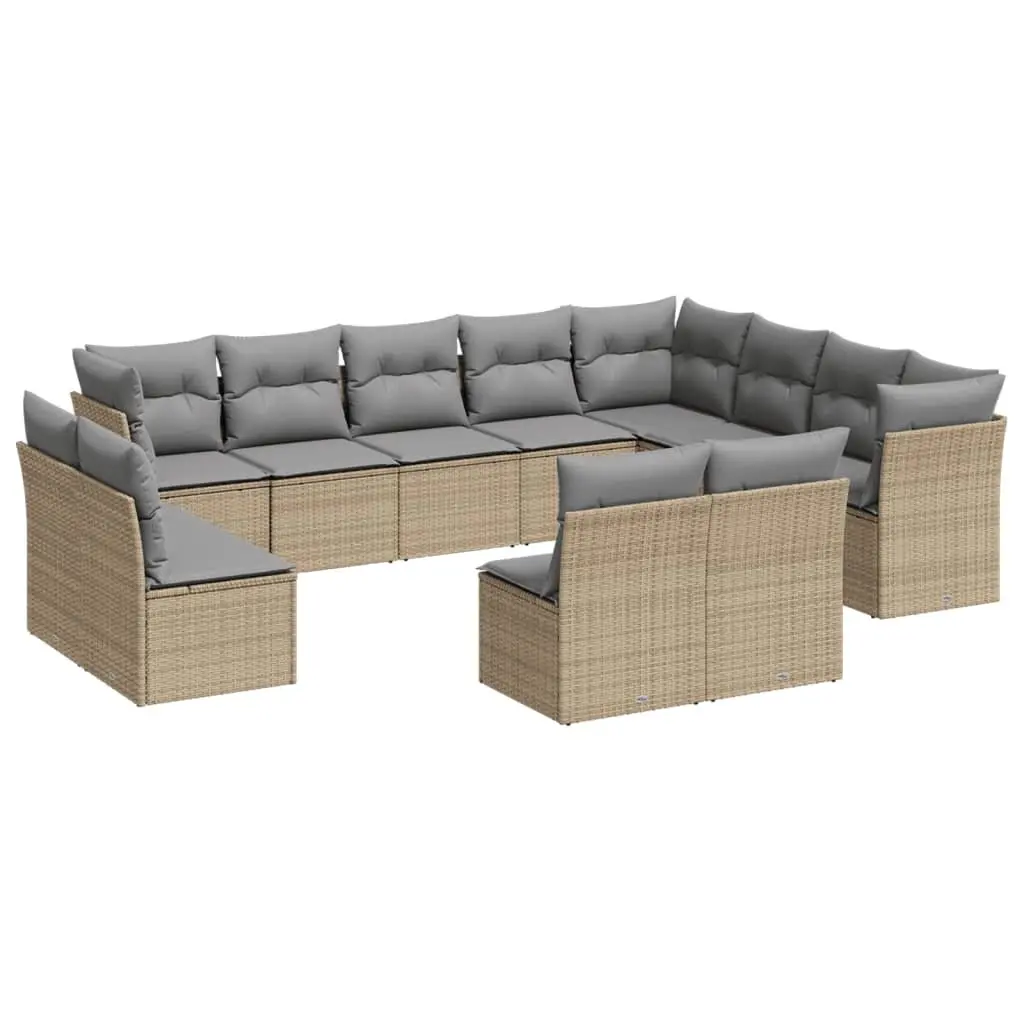 Garden Sofa Set Outdoor Furniture Patio 12 Piece Beige Poly Rattan Modular