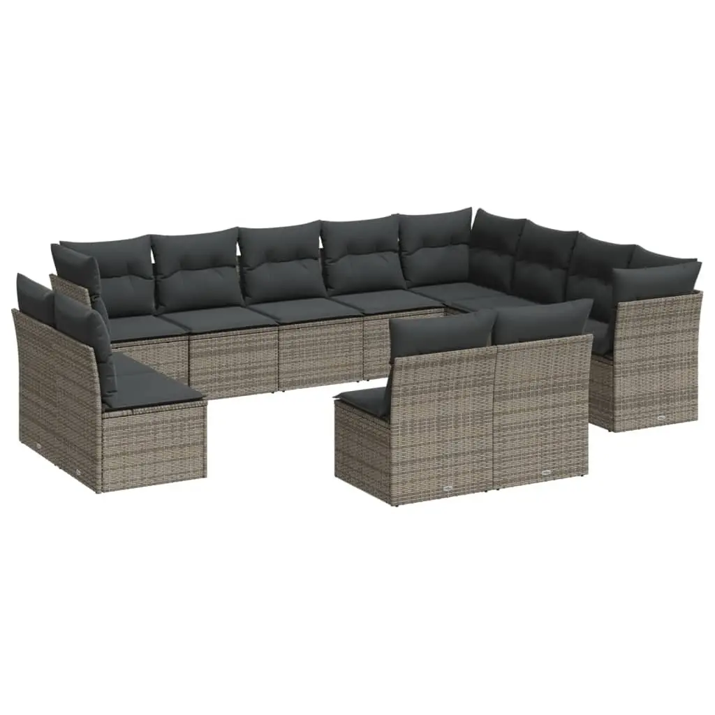 Garden Sofa Set Outdoor Furniture Patio 12 Piece Grey Poly Rattan with Cushions