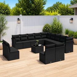 Durable 14 Piece Outdoor Sofa Set with Black Rattan