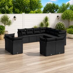 Garden Sofa Set 11 Piece Outdoor Furniture Patio Black Poly Rattan Modular
