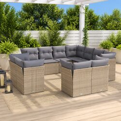 Specifications of 11-Piece Garden Sofa Set in Beige Poly Rattan