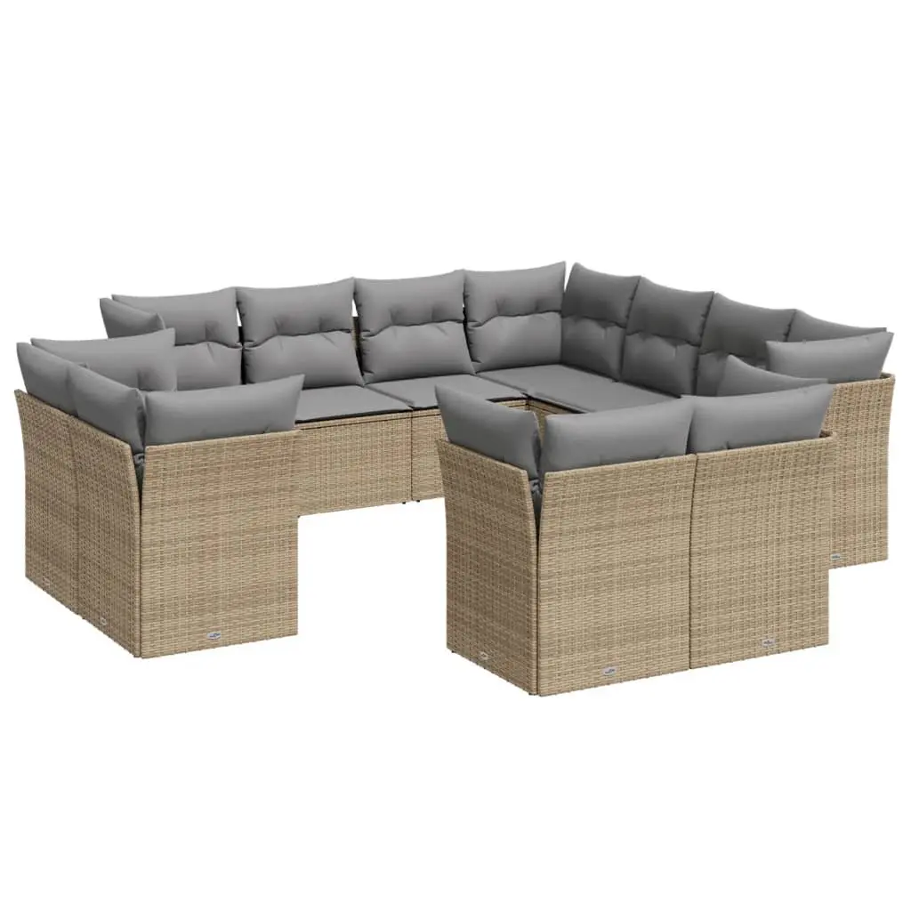Garden Sofa Set 11 Piece Outdoor Furniture Patio Beige Poly Rattan Modular