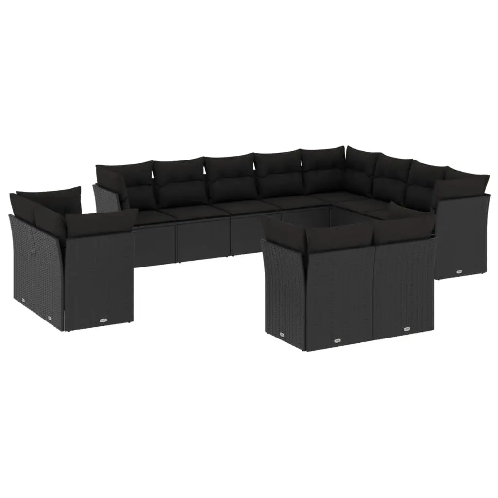 12 Piece Garden Sofa Set Outdoor Patio Furniture Black Poly Rattan Modular
