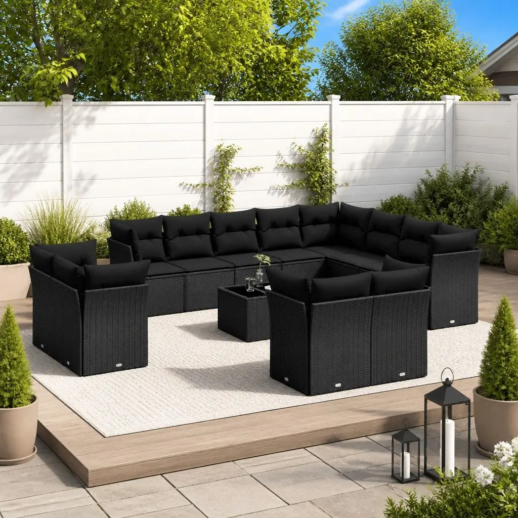 Garden Sofa Set Outdoor Furniture 13 Piece Black Poly Rattan Patio Sectional