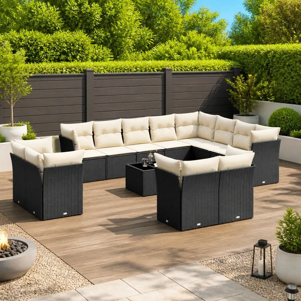 Garden Sofa Set Outdoor Furniture 13 Piece Black Poly Rattan Patio Seating