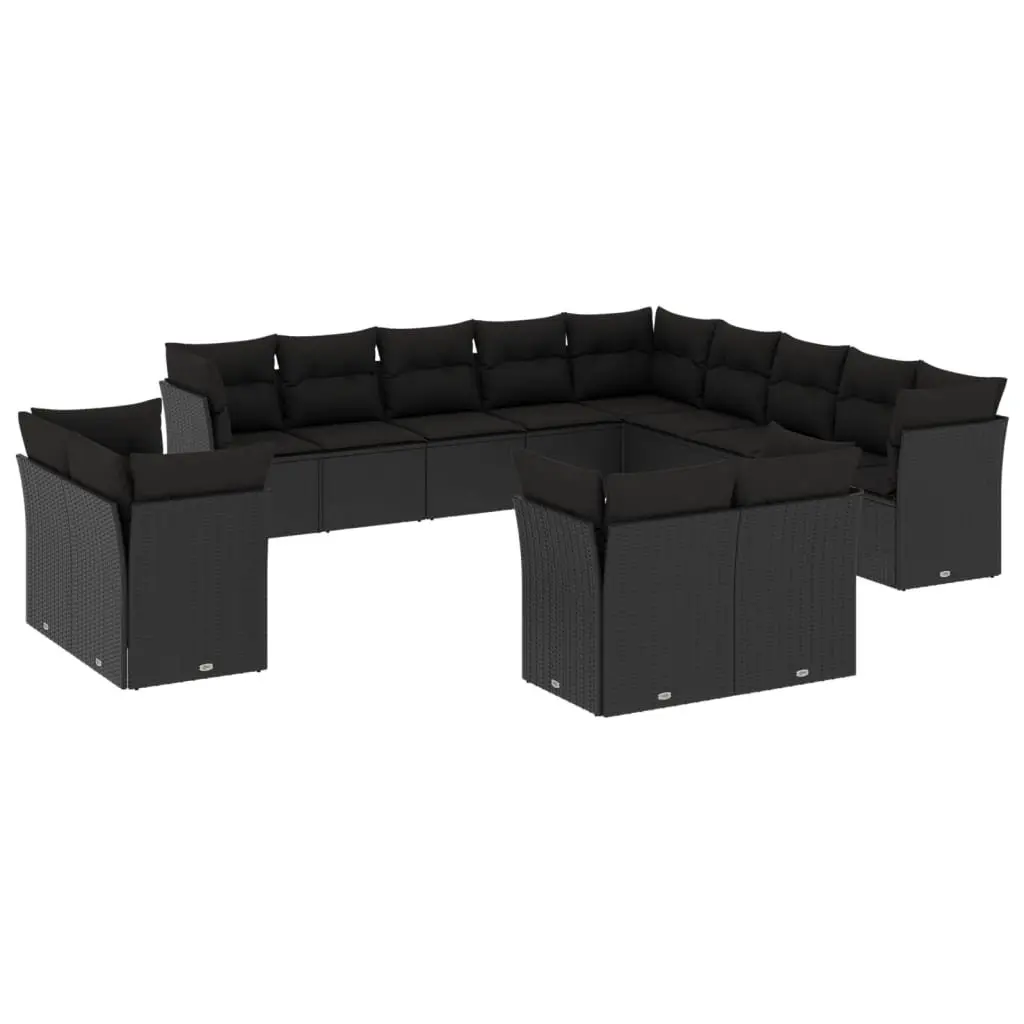 Garden Sofa Set Outdoor Furniture 13 Piece Black Poly Rattan Modular Patio