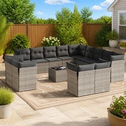 Garden Sofa Set 14 Piece Outdoor Furniture Poly Rattan Grey Patio Sectional