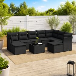 10 Piece Black Rattan Outdoor Sofa Set with Storage