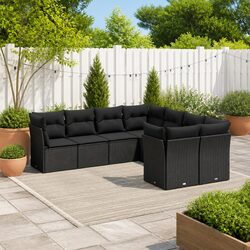 Garden Sofa Set 8 Piece Outdoor Furniture Patio Black Poly Rattan Modular