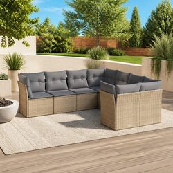 Outdoor Garden Sofa Set 8 Piece Beige Poly Rattan Patio Furniture Modular