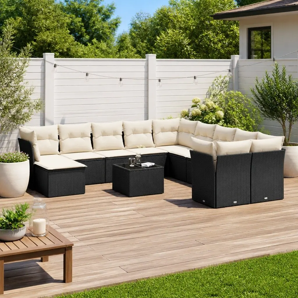 Garden Sofa Set Outdoor Furniture Modular 12 Piece Black Poly Rattan