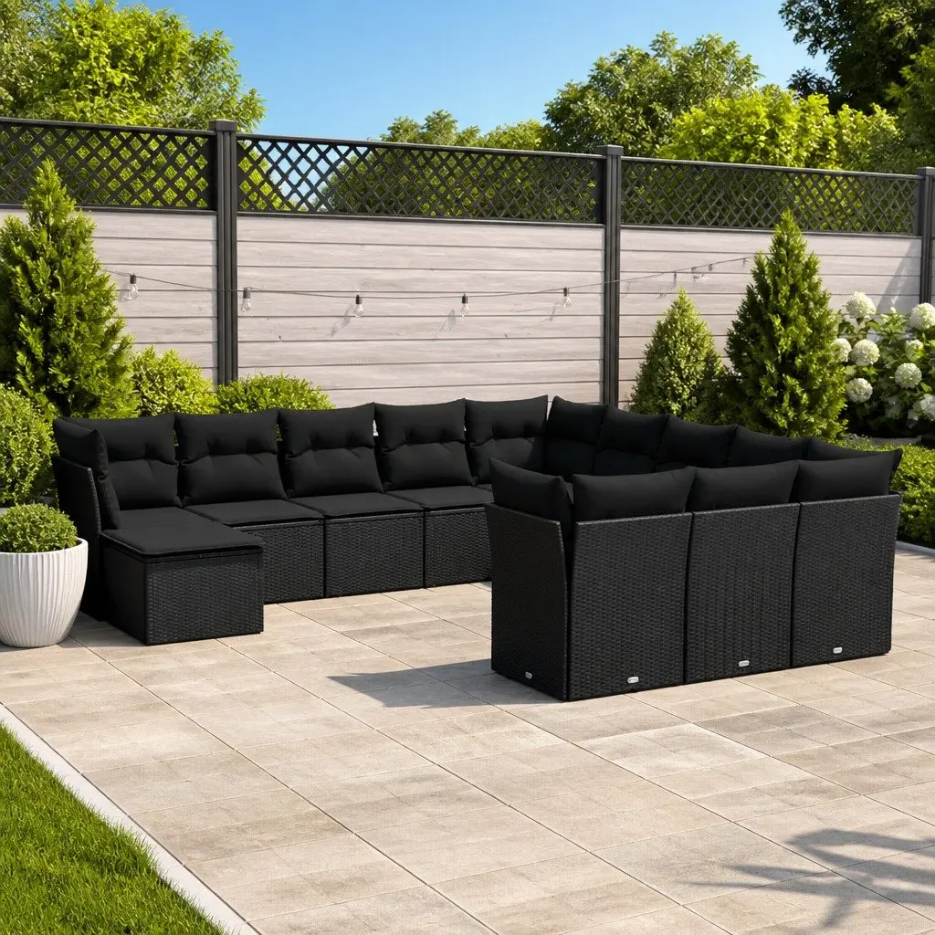 Black Poly Rattan 12-Piece Sofa Set