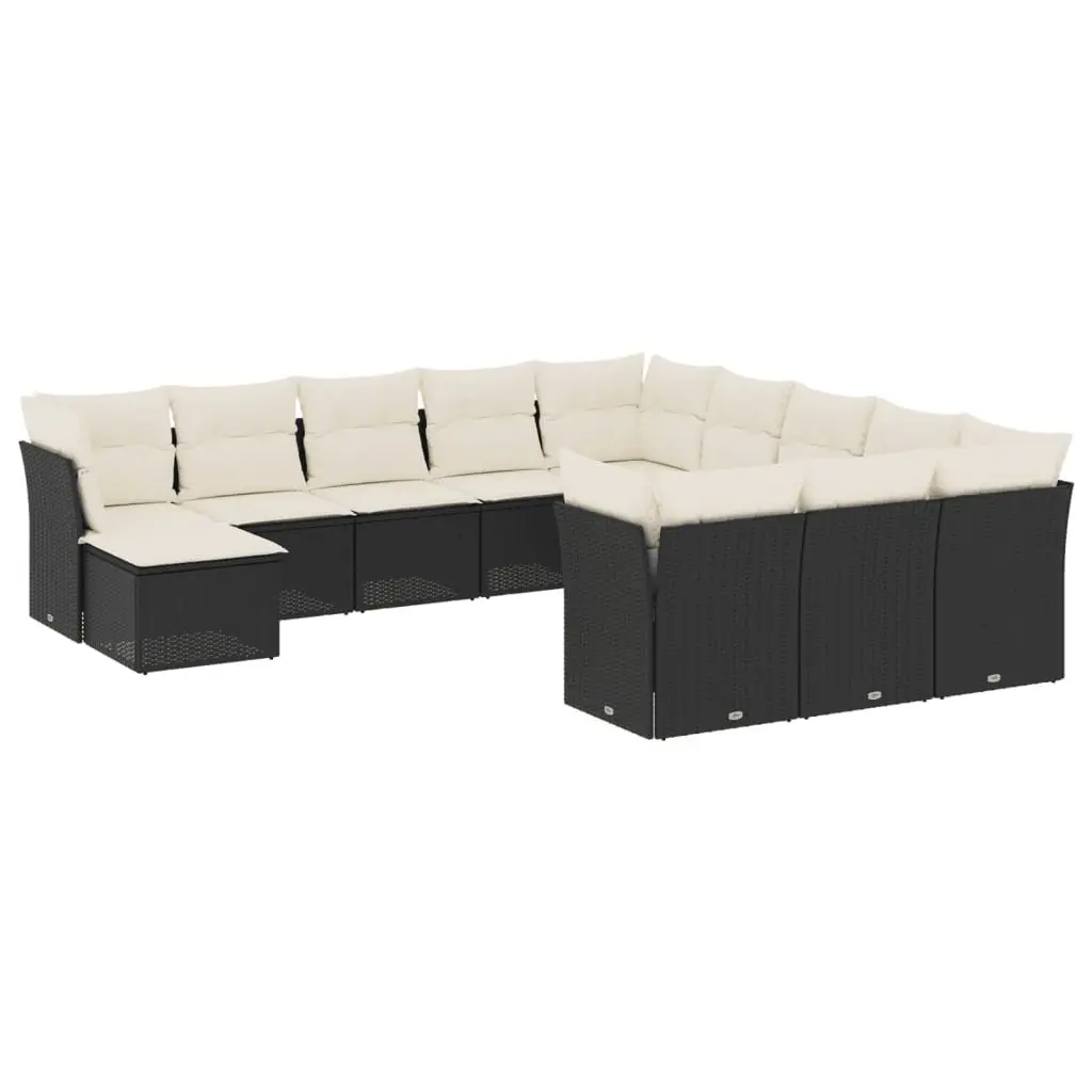 12 Piece Outdoor Garden Sofa Set for Patio Black Poly Rattan Furniture