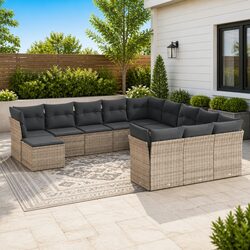 Garden Sofa Set: 12 Piece Grey Rattan Outdoor Seating