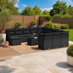 Garden Sofa Set 13 Piece Outdoor Furniture Black Poly Rattan Modular Patio
